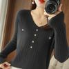 Women V Neck Long Sleeve Basic Knit Pullover Sweater