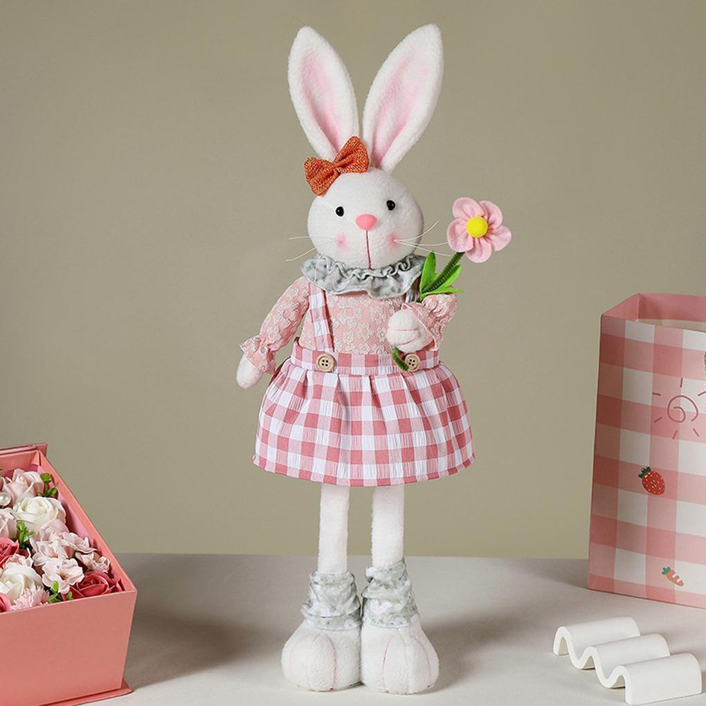 Standing Telescopic Rabbit Doll Easter Theme Party Supplies Home Decoration Ornaments Dwarf Doll