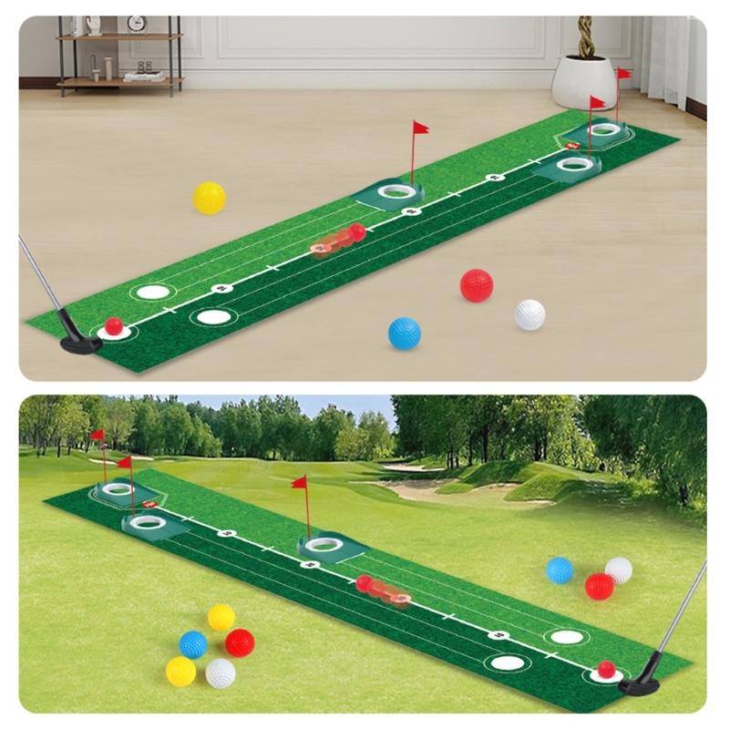 Complete Golf Putting Practice Set Includes Mat and Accessories for or Multiplayer Use to refines Technique Anywhere