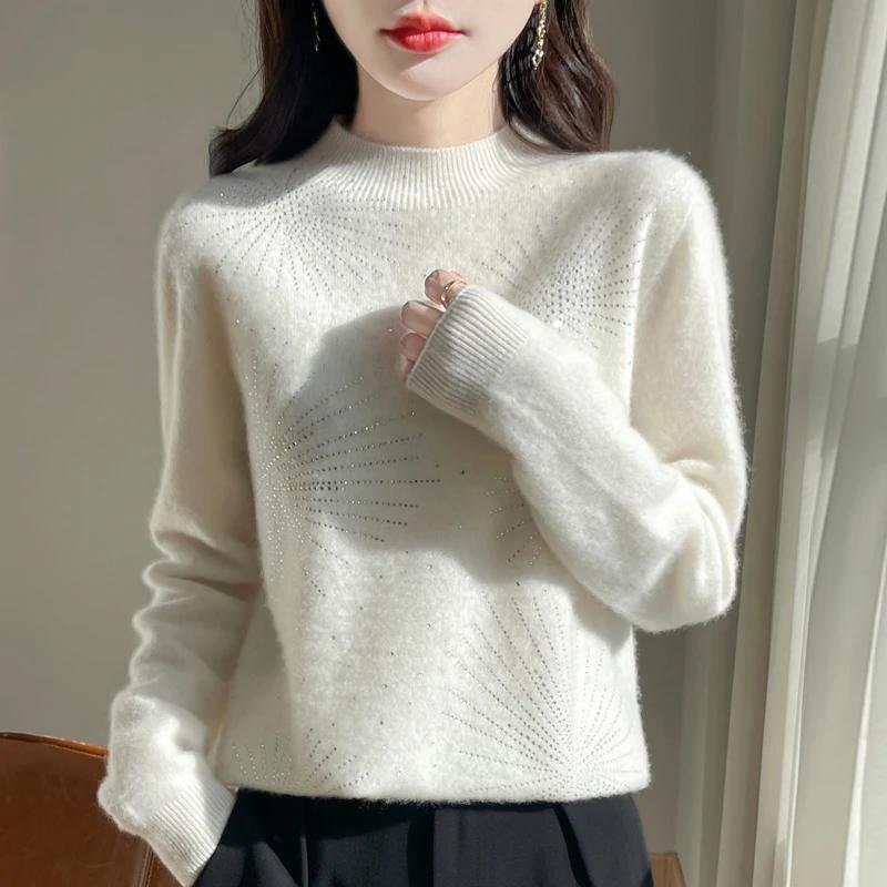 Женский свитер Осень Зима Утепленный пуловер Теплый вязаный в полоску с круглым вырезом Базовый слой Эластичный с длинным рукавом Оверсайз Джемпер Топы