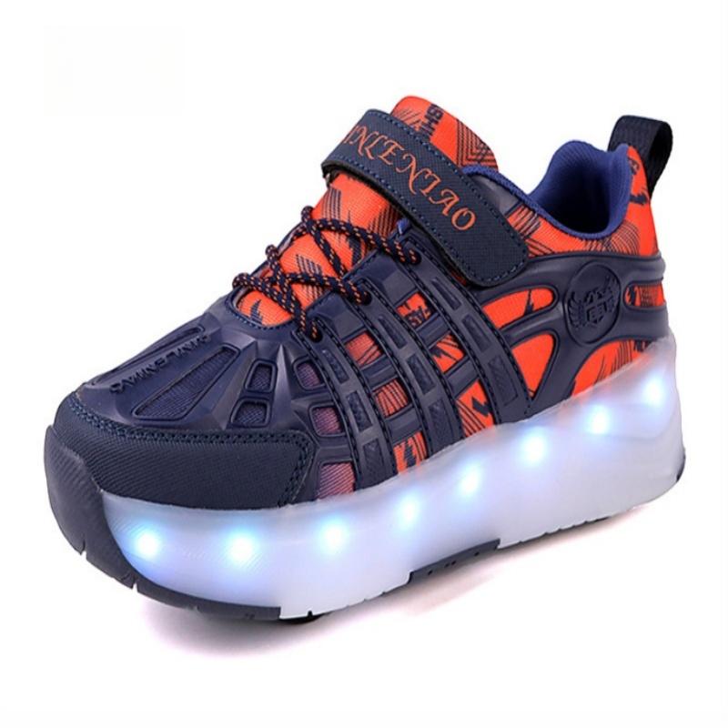 New Four-Wheel LED Light-Up Shoes for Children with Retractable Wheels USB Charging Sports Shoes Roller Skates Entertainment