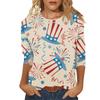 Women's 3/4 Sleeved Shirt Holiday Top Independent Day Pattern T-shirt Casual Basic Top Pullover
