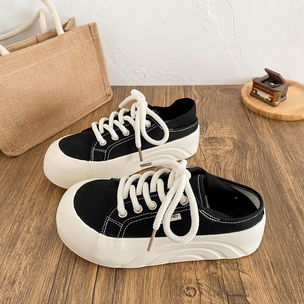 BE-6867 латексная стелька/платформа, два вида ношения парусиновых туфель, женские 2025, новые однопедальные полутапочки, ленивые тапочки для доски