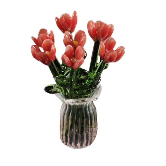 Glass Flower Bouquet with Vase Hand-Blown Mini Flower Decoration Home Living Room Handmade Simulation Floral Ornament with