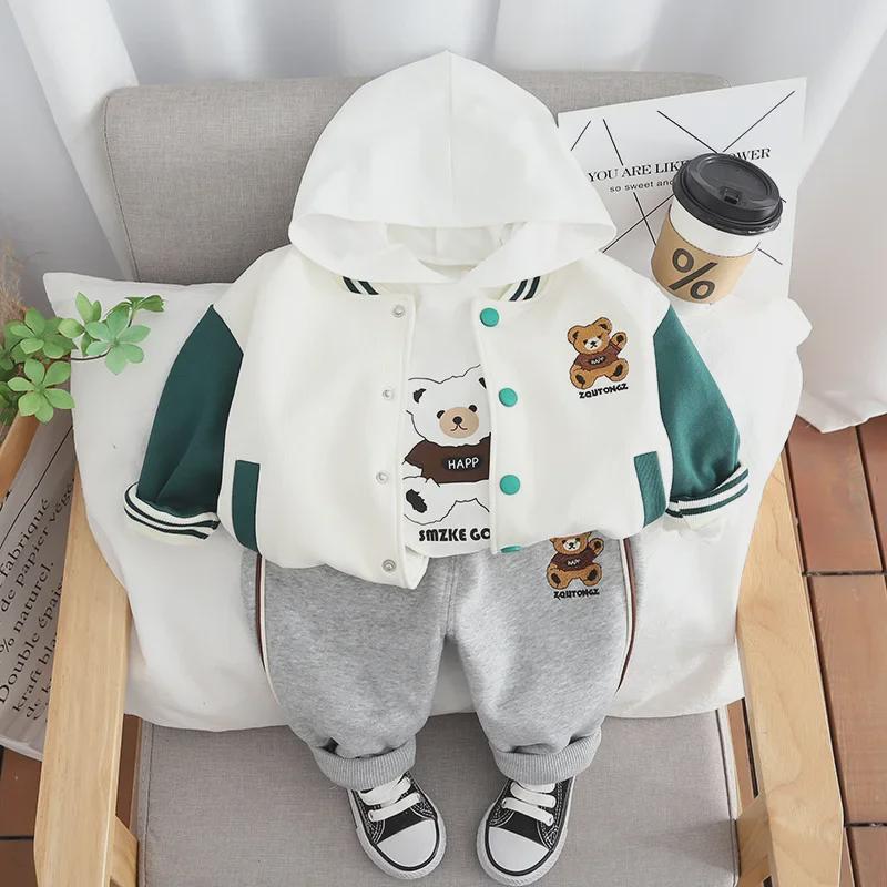 Детский комплект из 3 предметов в корейском стиле весна/осень 2024 г.: толстовка и штаны: Топы с длинными рукавами для мальчиков и девочек