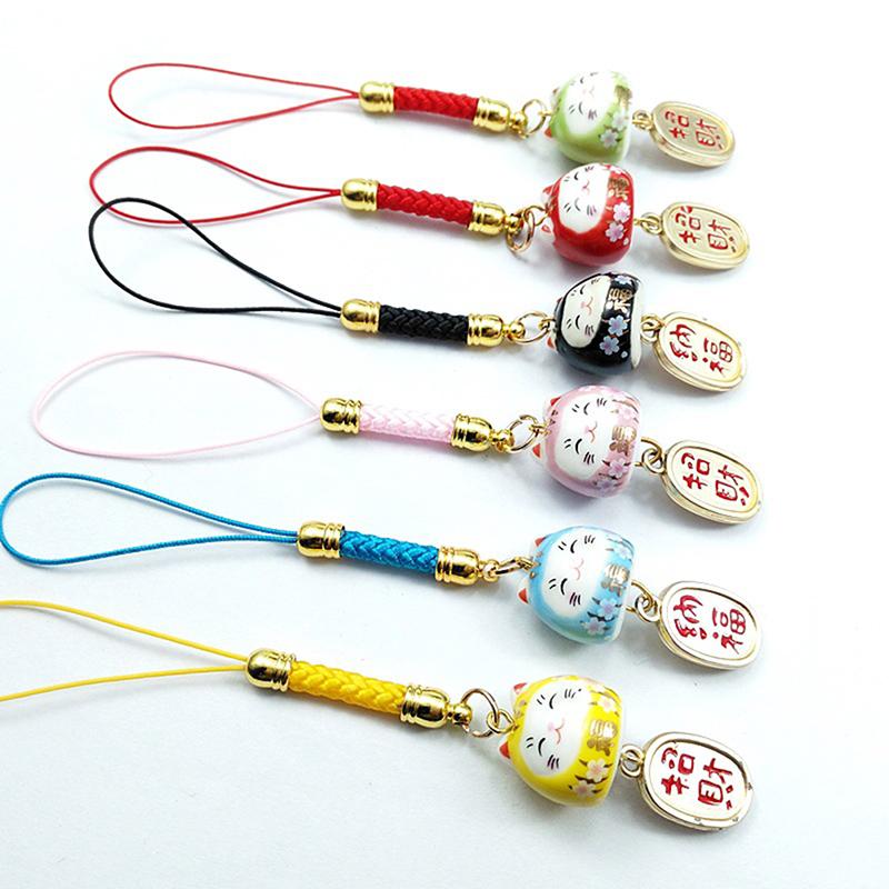 Japanese Cute Lucky Cat Keychains Car Bag Decor Sound Bell Pendent Charm