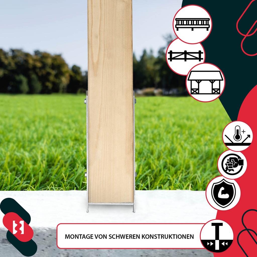 KOTARBAU® H-Column Base for Wall-In Installation Bracket Galvanized Steel Anchor 70 MM Set of 4