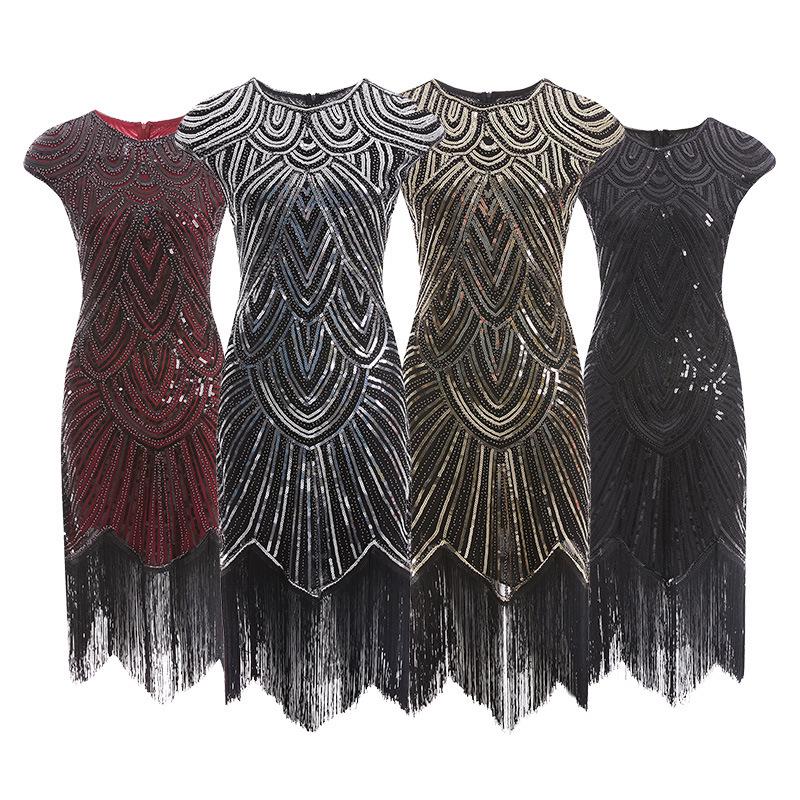 1920s Retro European & American Sequin Tassel Braided Dress