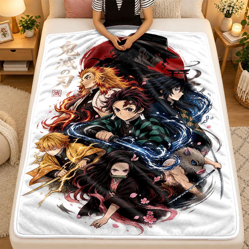 Flannel BlanketDemon Slayer Warm Soft Throw Blanket for Indoor Sofa Bed Living Room Use
