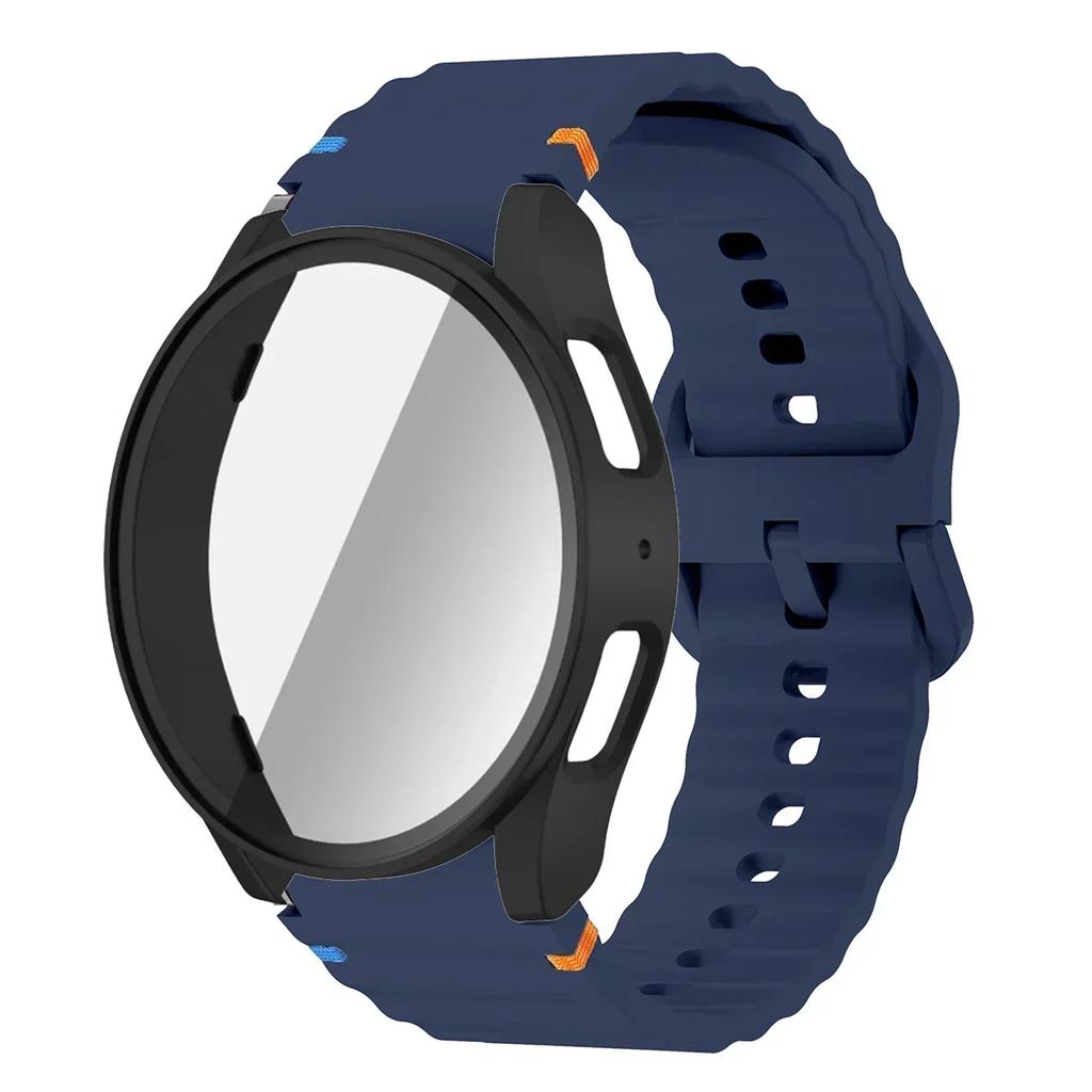 Чехол+Ремешок для Samsung Galaxy Watch 7 6 5 4 40мм 44мм Силиконовый Браслет Защитная Пленка для Экрана из Закаленного Стекла Бампер