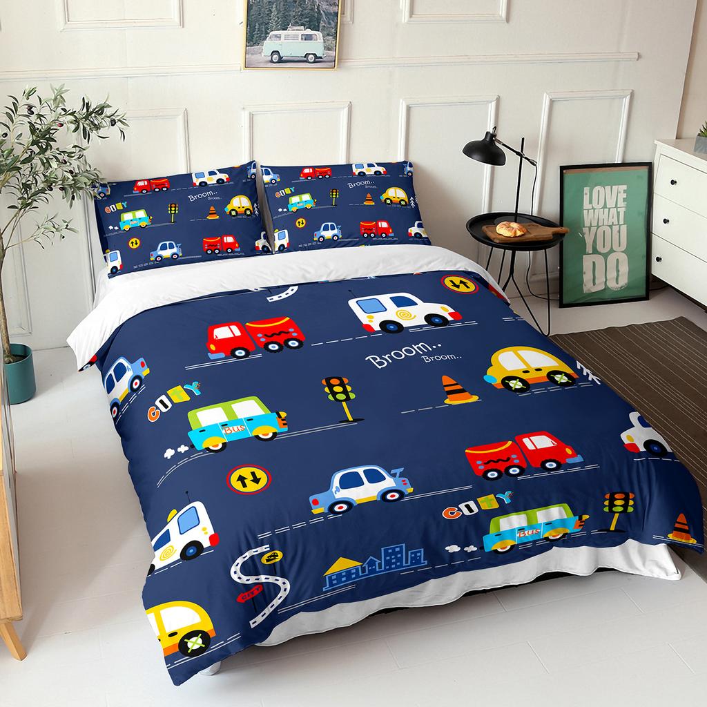 Three-Piece Quilt Cover Cartoon Car Decoration Bedding Digital Printing Kit