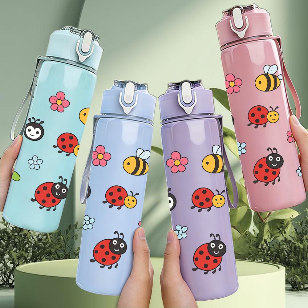 1PC Bug Insect Seamless Pattern 750ml Color Plastic Sports Water Bottle Leakproof Flip Straw Lid Suitable for Sports Office Home Use