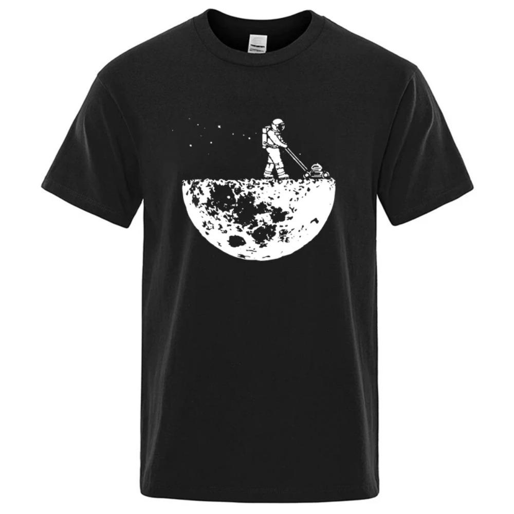 Men's T-shirt High-quality Moon Clean Printing Casual Cool Loose O-neck Men's T-shirt Hip-hop T-shirt