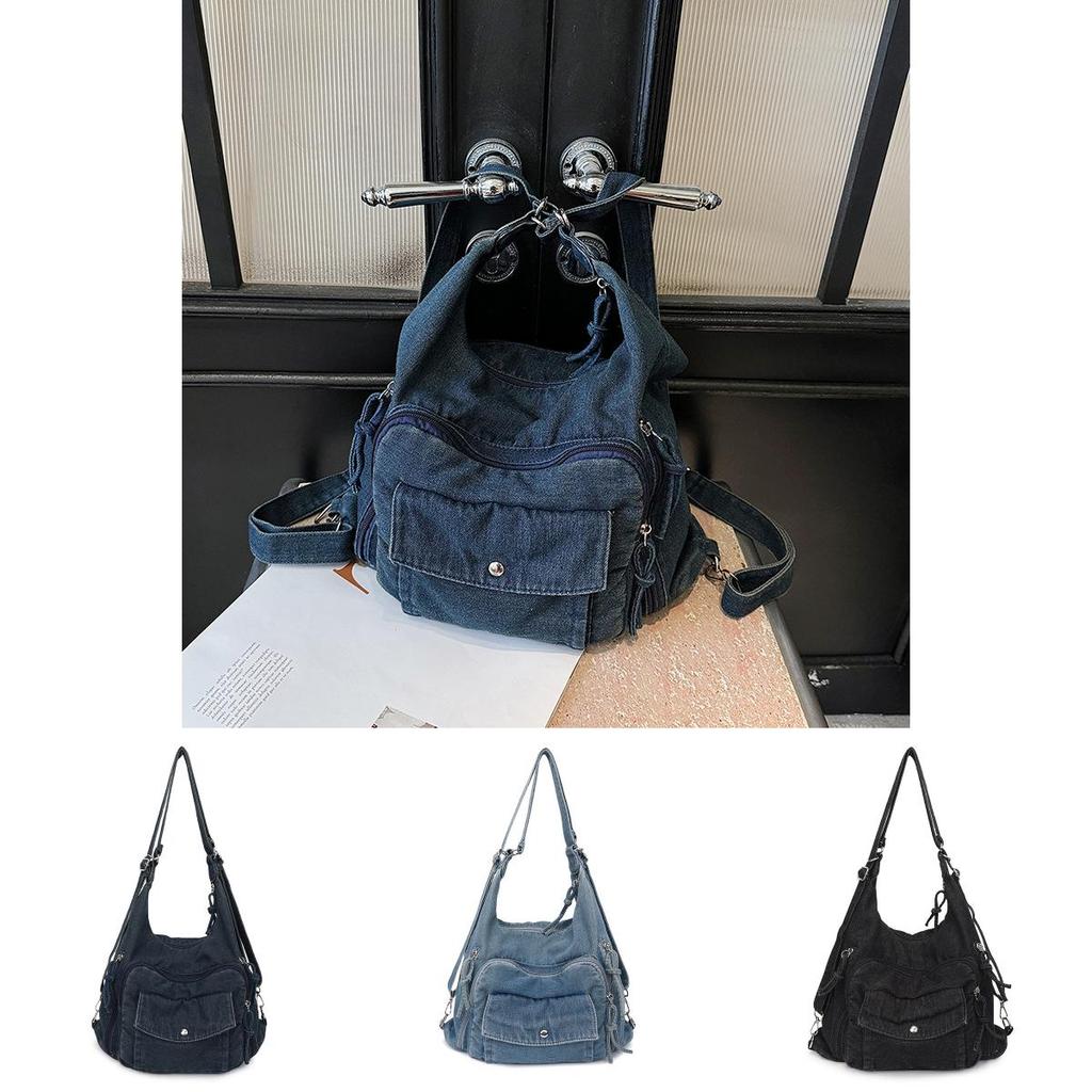 Minimalist Large Capacity Denim Bag With Multiple Pockets For Daily