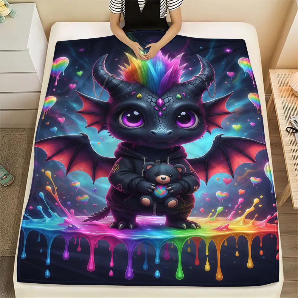 1Pc PunkLittleBeast Print Flannel Blanket, High quality Comfortable for All Seasons, Home Decor, Warmth and Comfort, Perfect for Christmas Gifts