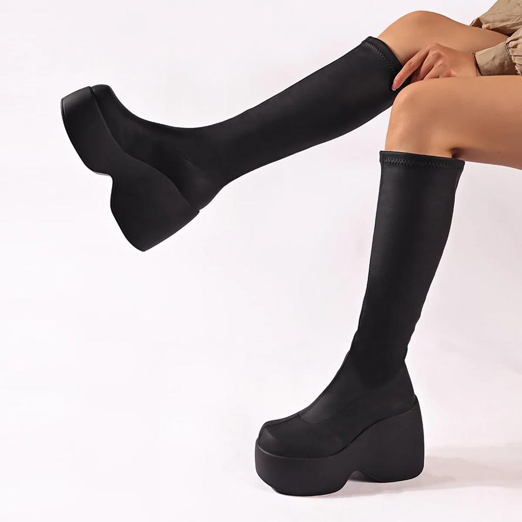 Fashion Knee High Boots Women Brand New Gothic Style Sexy Elegant Platform Women Boots Big Size Comfy Walking Woman Shoes Botas De Mujer