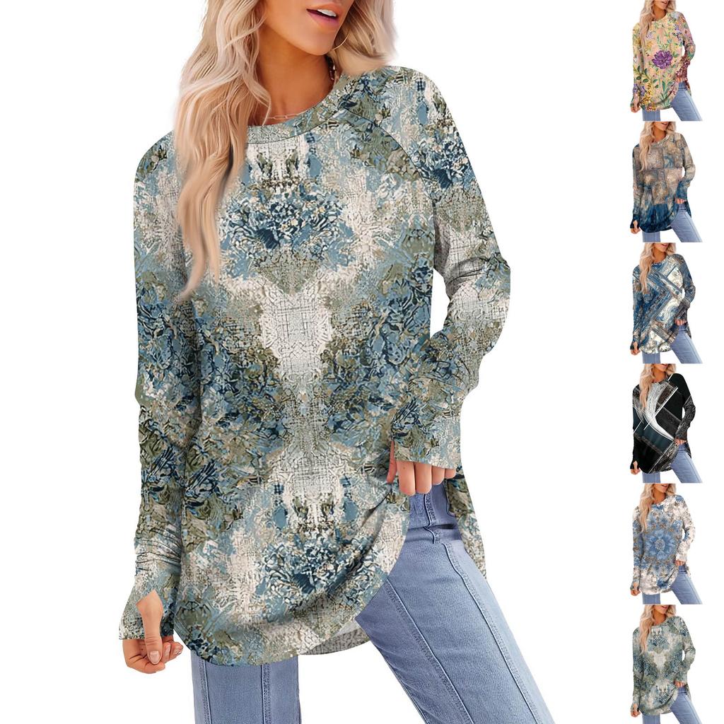 Womens Oversized Sweatshirt Graphic Sweater Long Sleeve Drop Shoulder Round Shirt Tops Vintage Clothes