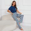 YYFS Женские модные повседневные летние весенние полосатые брюки с коротким рукавом и круглым вырезом, костюмы