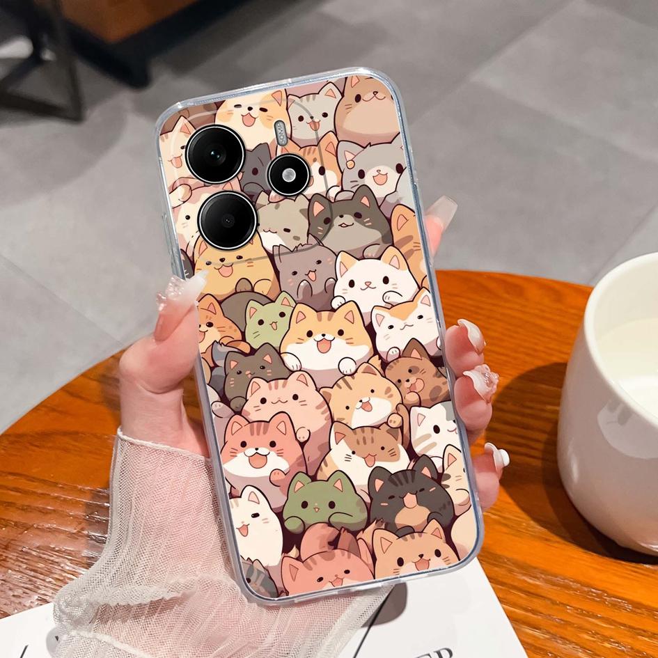 Забавные черные задние крышки для кота для Redmi Note 14 Pro Plus A3 K80 Pro A4 14R новый чехол для телефона эстетический дизайн жидкий силиконовый мягкий корпус для Redmi бампер