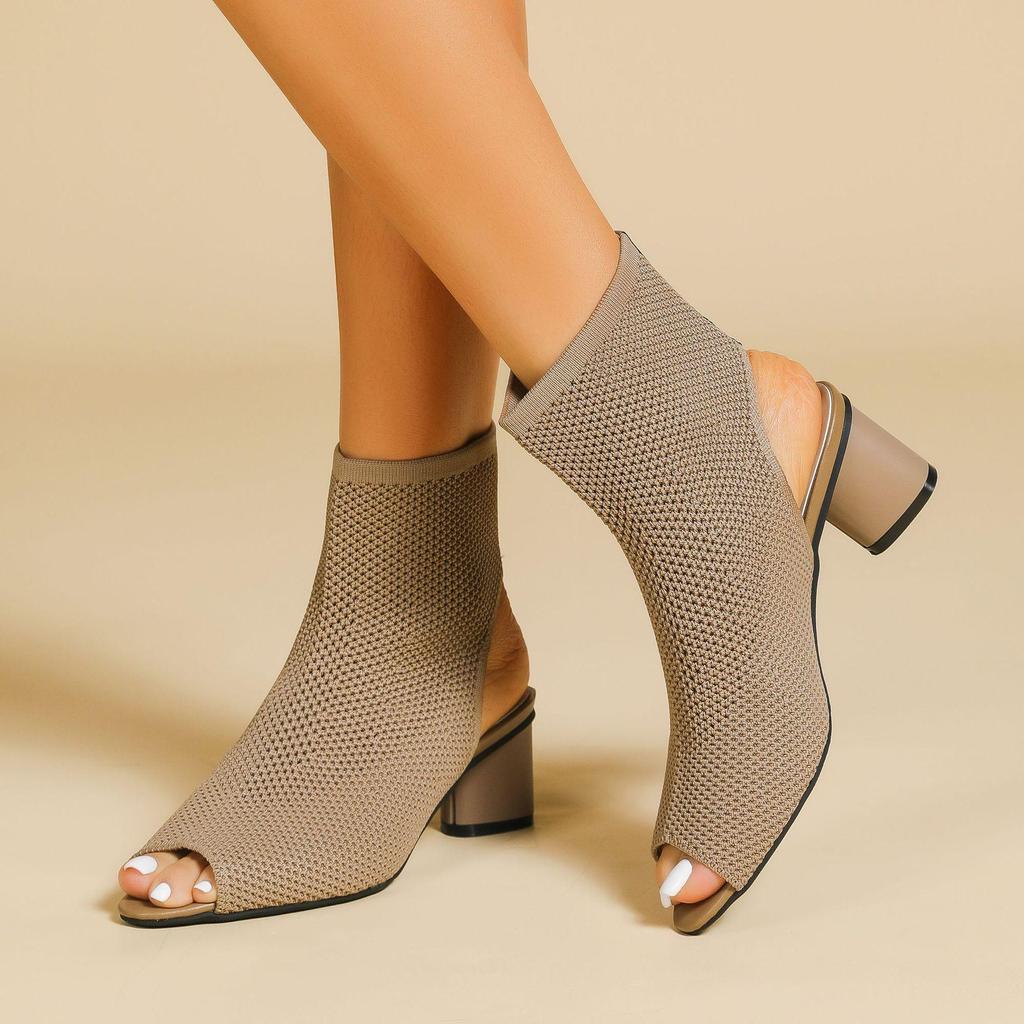 Осень-зима Большие размеры женские вязаные короткие сапоги-трубы повседневные удобные грубые каблуки с острым носком и толстым каблуком 34-43