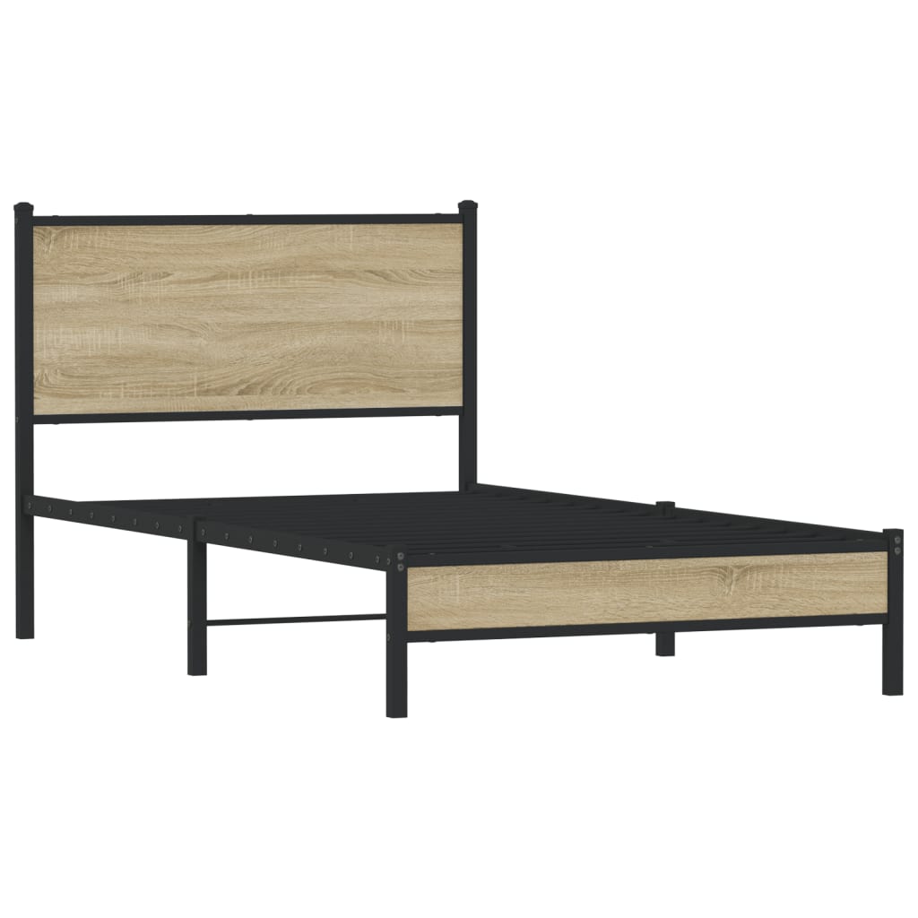 vidaXL Metallbett ohne Matratze Sonoma-Eiche 100x190 cm