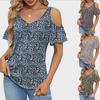 Women's 2023 Summer Off-Shoulder V-Neck Printed Loose Top T-Shirt