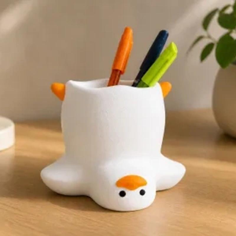 Space Saving Cute Duck-shaped Pen Holder Cartoon Multi-functional Storage Tube Desktop Organizer for Pens Makeup Brushes Office