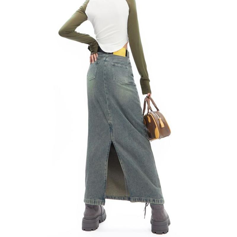 Уличная одежда в стиле ретро Y2k, женские юбки в студенческом стиле, винтажная джинсовая юбка макси, женская, молодая девушка, шикарная сексуальная прямая одежда, новая