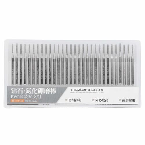 30-Piece Set of Cylindrical Grinding Drill Bits with Diamond Grinding Stones, 3mm Shank, 1.5mm Grinding Tip Diameter, for Cutting and Polishing Finish