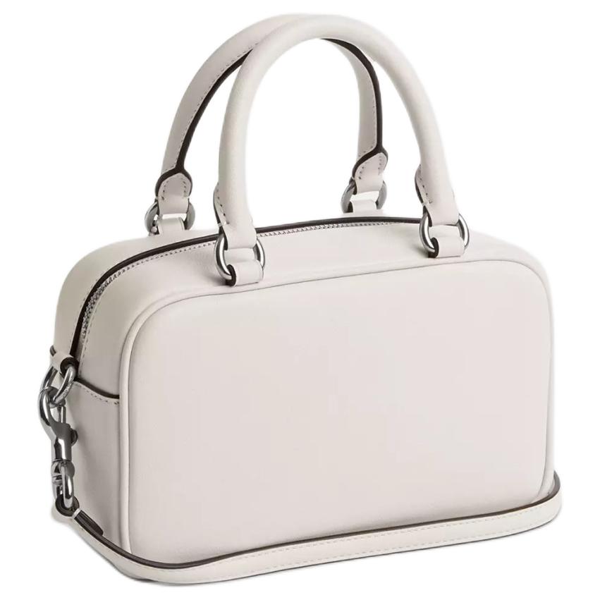 Coach Сумка-портфель 19 Логотип из букв Застежка-молния Гладкая кожа Сумка-боулинг На плечо Через плечо Сумка Женские сумки Средний размер Серебристый Белый CT776-SVHA