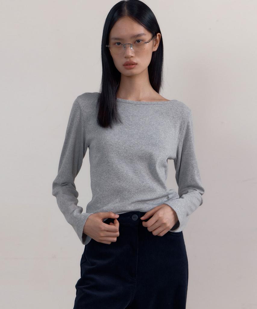 38COMEONCOMMON Symbol Boat-Neck Long Sleeve T-Shirts (Melange Gray)
