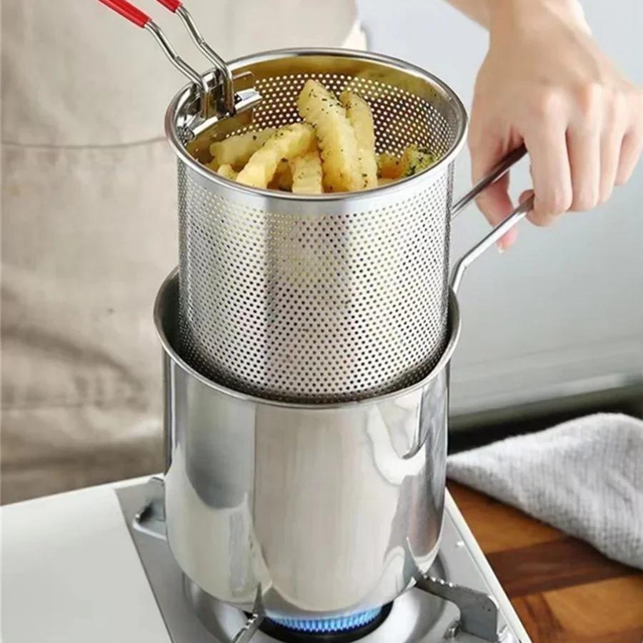 Фритюрница из нержавеющей стали с картофелем фри и куриными крылышками, бытовая маленькая масляная кастрюля с сеткой-фильтром, кастрюля Tianfu Luo