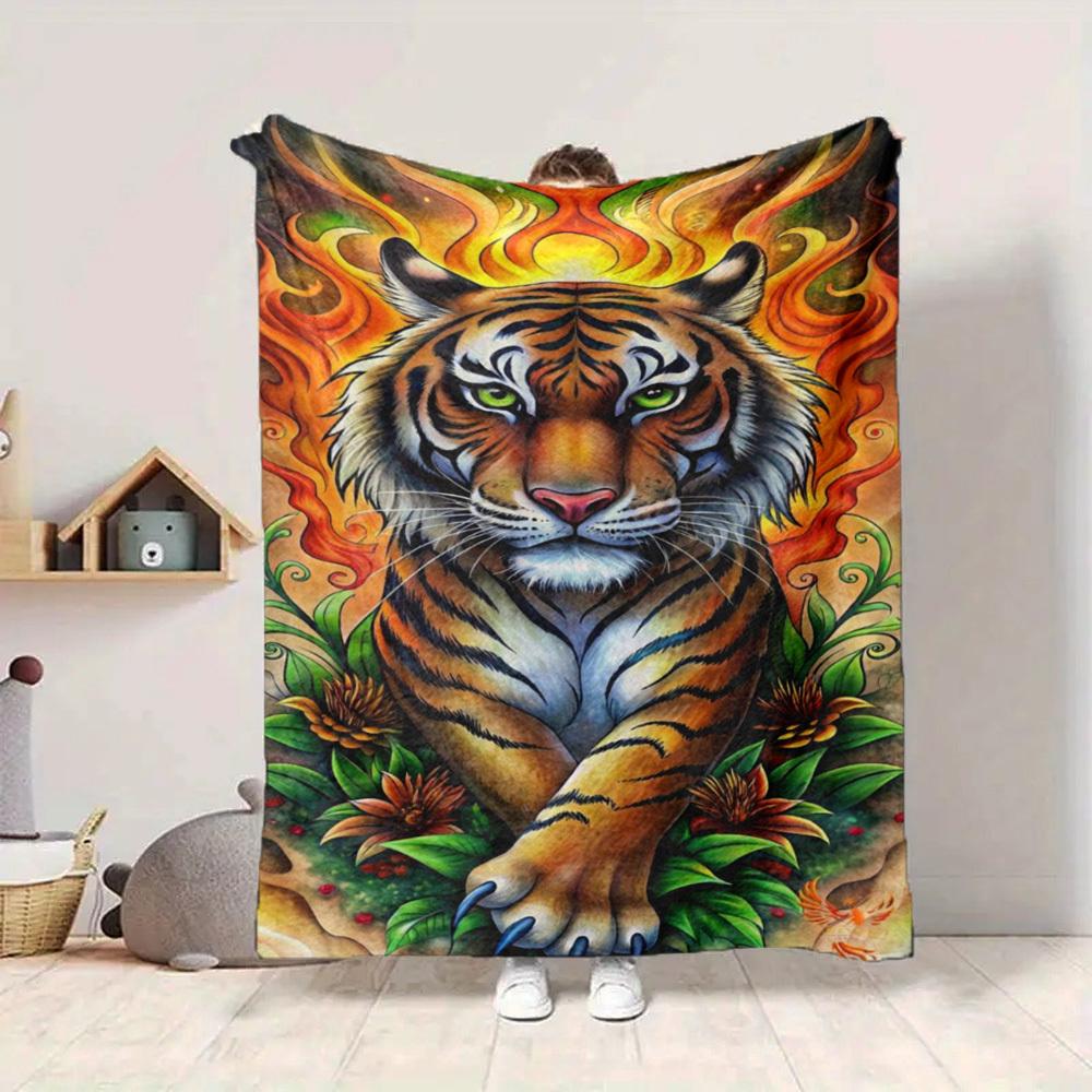 1pc Tiger Flames Design Blanket Lightweight Flannel Blanket Throw Blanket For Sofa, Bed, Travel, Camping, Livingroom, Office yy251015179