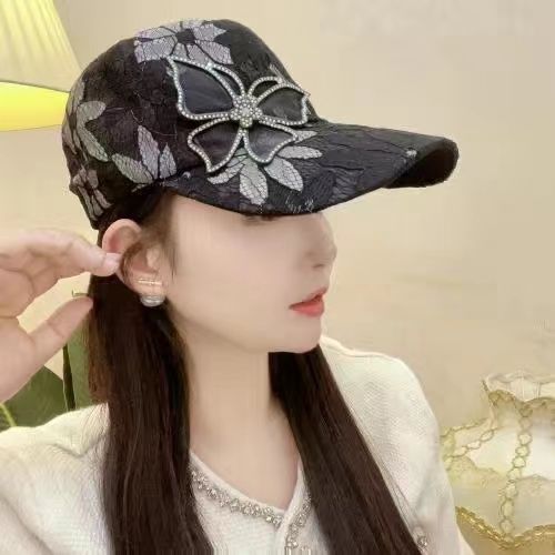Летняя женская шляпа Butterfly Lace Water Diamond Thin Breathable Sunscreen Baseball Hat Duck Tongue Hat