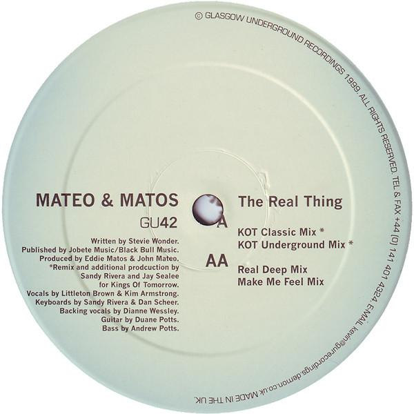12-дюймовая пластинка MATEO MATOS The Real Thing GU42 Glasgow Undergr 1999 UK Танцевальная Электроника Б/у