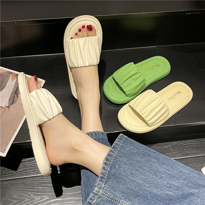 Новые летние модные элегантные повседневные женские сандалии, однотонные легкие плиссированные тапочки с открытым носком на плоской подошве, НЕТ:2338