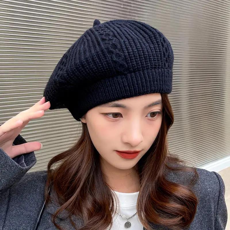 WTEMPO Windproof Cold-proof Casual Strtchy Warm Knitted Hats Women's Autumn Winter Solid Color Large Size Woolen Hats