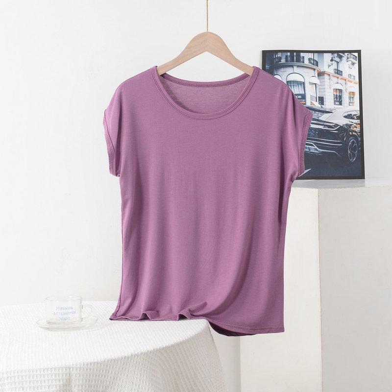 Женская свободная футболка из модала: Плюс размер, Круглый вырез, Короткий рукав, Однотонный, Летний топ для мам