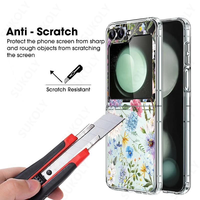 For Samsung Galaxy Z Flip5 Flip6 Flip4 Case Flower Pattern Shockproof Folding Transparent Cover For Samsung Galaxy Z Flip 5 4 3
