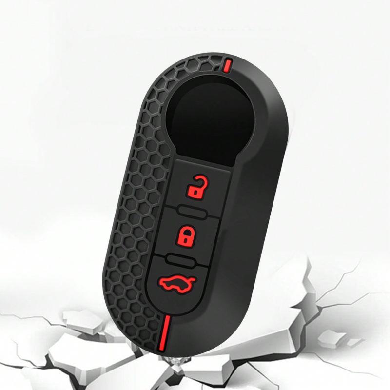 Silicone Key Case for Fiat 500, Folding 3-Button Bravo Key Cover, Remote Control Protector.