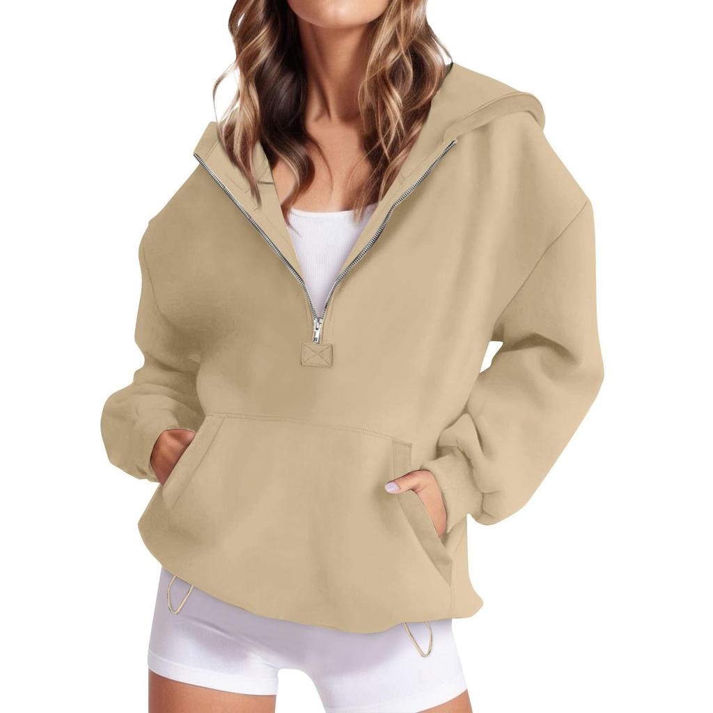 Women's Loose Comfortable Casual Fashionable Solid Color Hooded Zipper Drawstring Sweatshirt