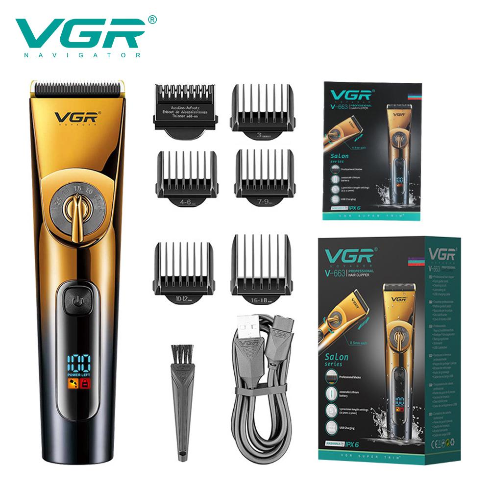 Оригинальный VGR 663 Профессиональная машинка для стрижки волос Электрическая машинка для стрижки волос IPX6 Водонепроницаемая Домашняя бритва Машина для стрижки волос со светодиодным дисплеем Парикмахерская машинка для мужчин
