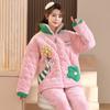 Коралловая бархатная трехслойная стеганая куртка и пижама для женщин Зимний фланелевой домашний костюм с очень толстой теплой молнией и бархатом