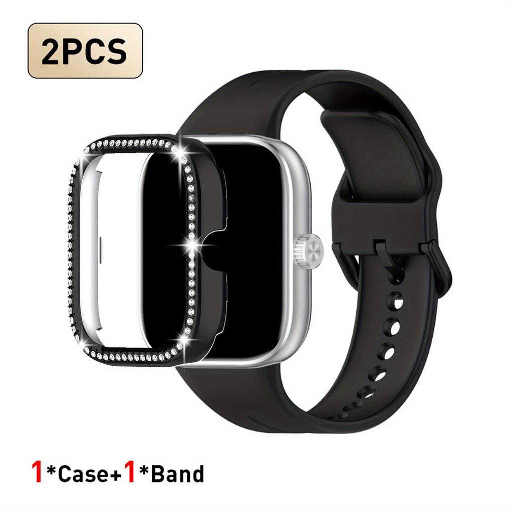 Набор из 2 шт. Для Redmi Watch 5/6 Спортивный ремешок Кристальный полый защитный чехол Классический деловой дышащий однотонный ремешок