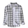 913 S/S Fresh Plaid Long Sleeve Shirt - Men's Casual Loose Fit Square Collar