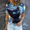 Women's T-Shirt Fashion Leisure Starry Sky Cat Pattern Printing Summer Short Sleeved Women's T-Shirt Women's Oversized T-Shirt
