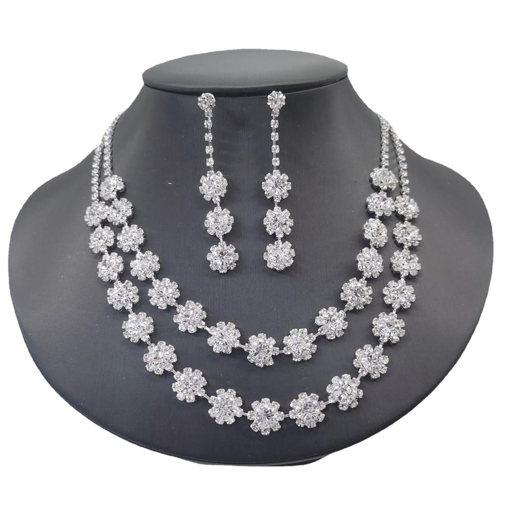 Women Inlaid Rhinestone Chain Necklace Earrings Bracelet Wedding Party Festival Gift
