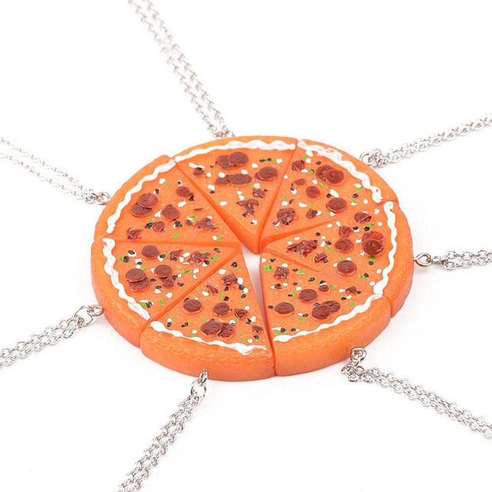 7Pcs Charm Jewelry Orange Best Friends Pizza Slice Pendant Friendship Family Chain Necklace