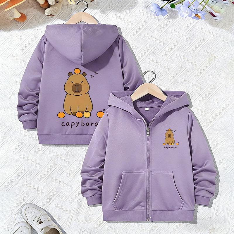 Comic Cartoon Sweatshirts Zip Up Casual Hoodie Lovely Capybara Jacket for Boys Girls Zipper Spring and Autumn Trendy Hoodies