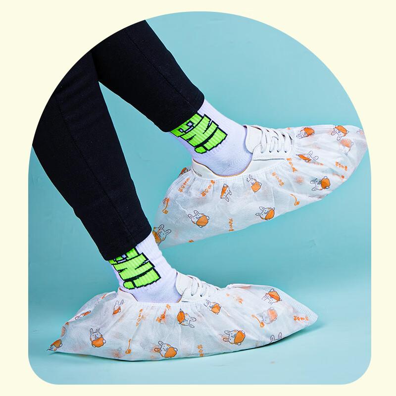 YOUAO Disposable Shoe Covers, 100-Pack, Thick Non-Woven Cartoon Shoe Covers, Wear-Resistant, Non-Slip, One-Size Universal Fit
